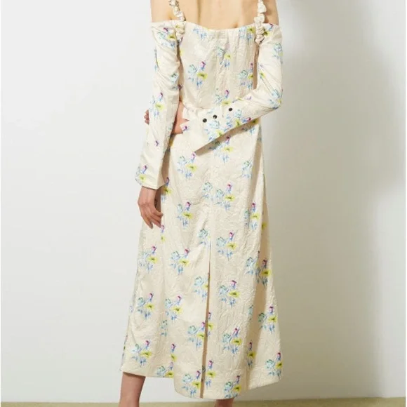 chinese dress ladies Ganni Crinkled Satin Gathered U-Neck Midi Dress